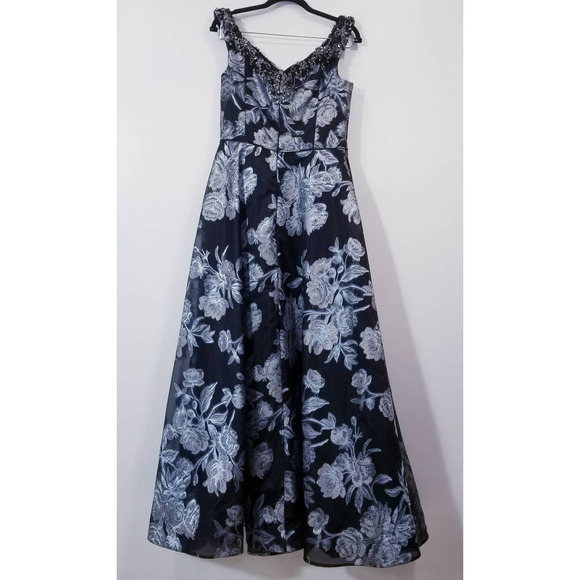 Cameron Blake Metallic Floral Rhinestones Formal Long Dress - Picture 14 of 15